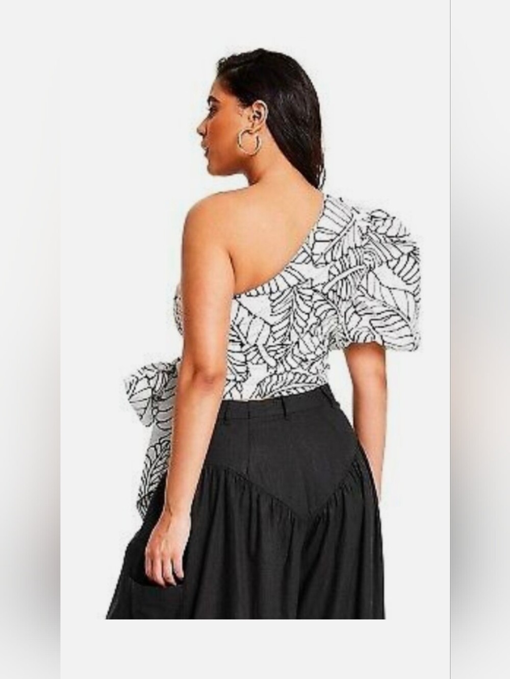 Fe Noel x Target NWT One-Shoulder Black & White Leaf-Print Tie Front Crop Top - Picture 8 of 8